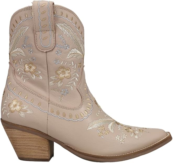 Women's Ankle High Western Boot w/Primrose Floral Embroidery Chunky Mid Heel  (16 colors)