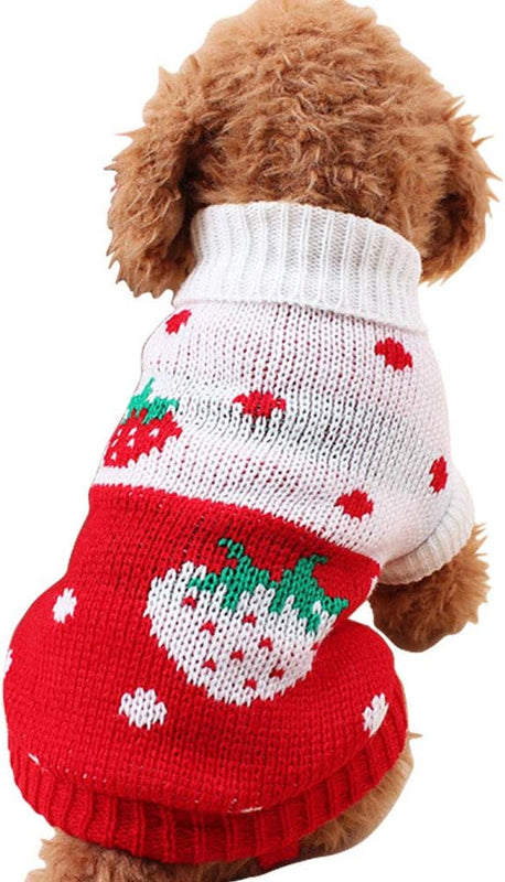 Turtleneck Dog Sweater, Classic Knit Strawberry and Heart Print Winter Pet Clothing  (8 styles)