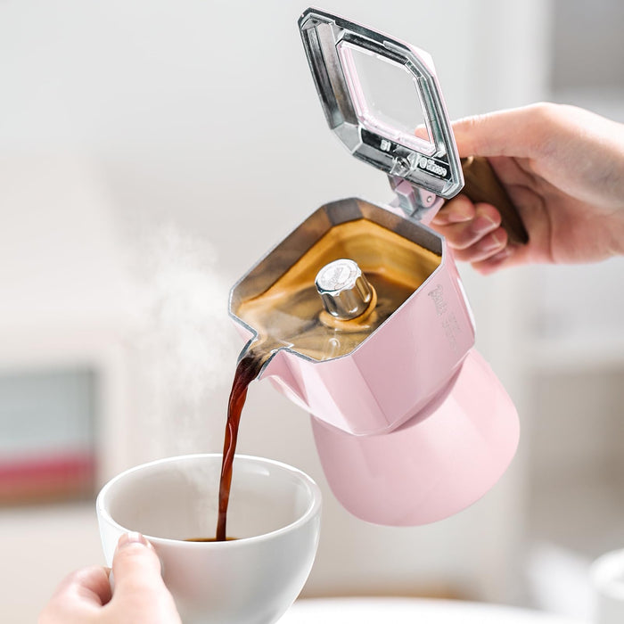 Pink Stovetop Espresso Maker Coffee Pot, 2 Cups (120ml), for Cappuccino or Lattes