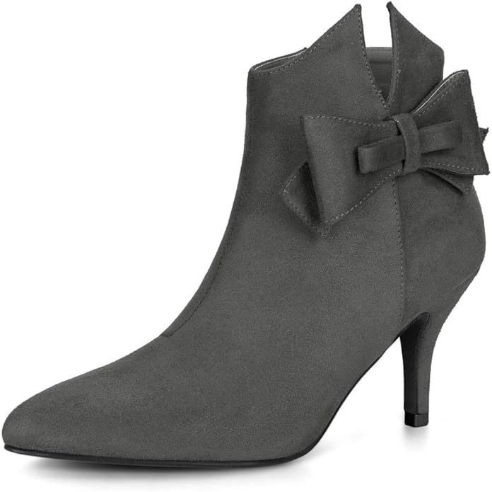 Women's Stiletto Heel Sueded Ankle Boots w/Side Cutout and Bow Accent  (8 colors)