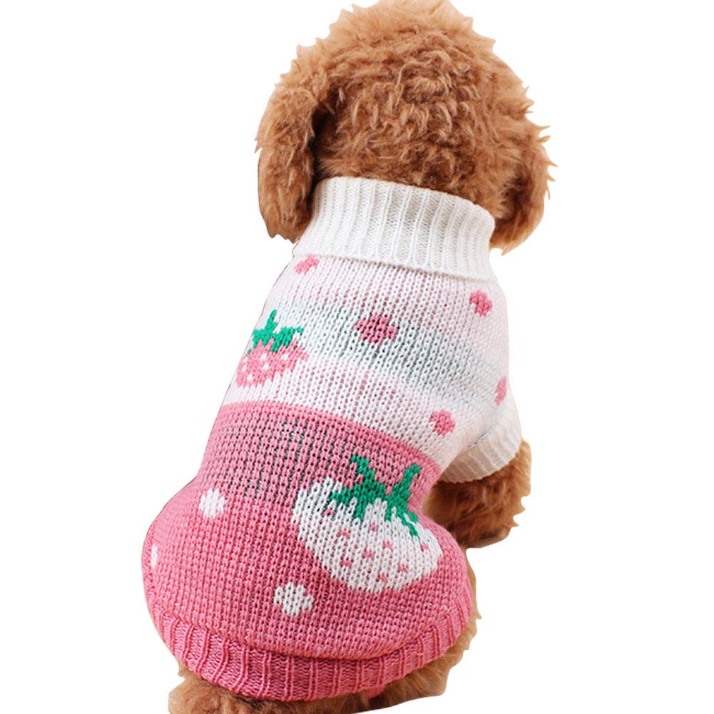 Turtleneck Dog Sweater, Classic Knit Strawberry and Heart Print Winter Pet Clothing  (8 styles)