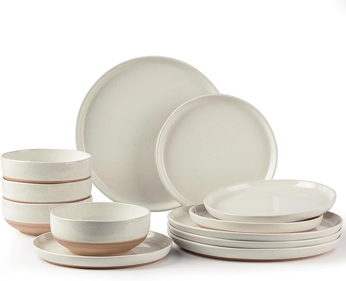 Hand Painted Ceramic Dinnerware Set for 4, 12 Pieces  (5 colors)