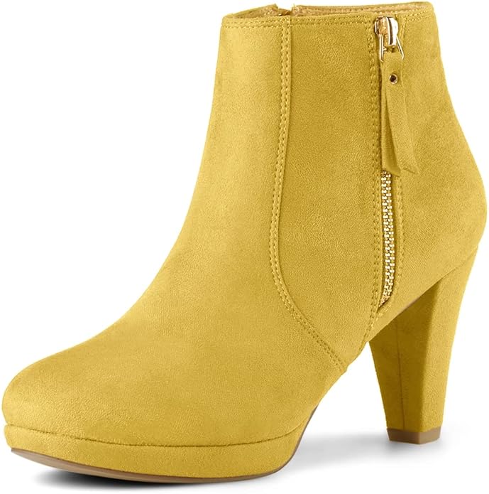 Women's Low Platform Sueded Ankle Boot, Round Toe, Chunky Heel w/Zipper  (15 colors)