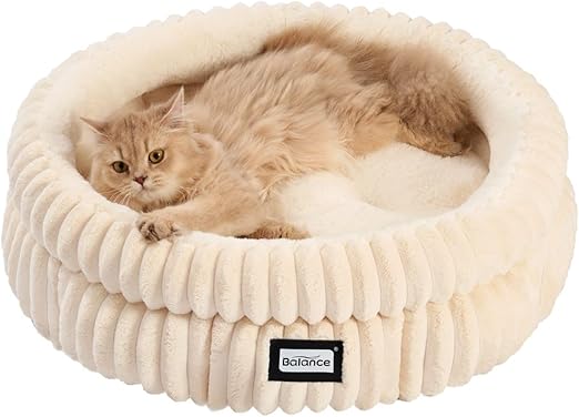 Round Puppy and Cat Bed, Soft Faux Fur w/Non-Slip Bottom  (4 colors)