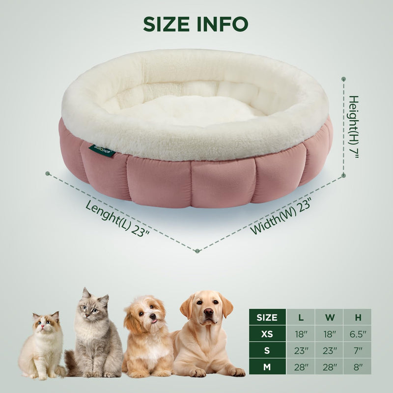 Round Pet Bed for Small Dogs and Cats, Washable Soft Faux Fur w/Non-Slip Bottom  (4 colors)