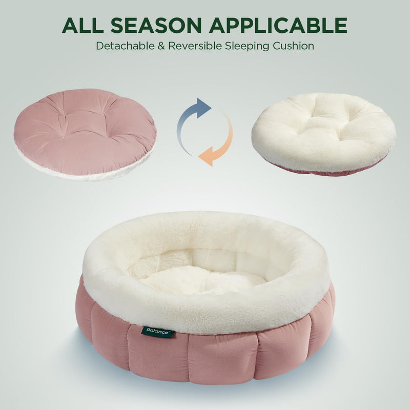 Round Pet Bed for Small Dogs and Cats, Washable Soft Faux Fur w/Non-Slip Bottom  (4 colors)