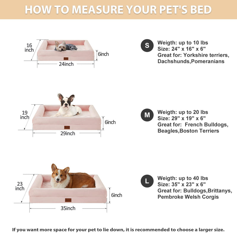Washable Dog Bed with Sides, Soft Mats, Removable Cover & Waterproof Pet Mat, 5 Sizes, Pink