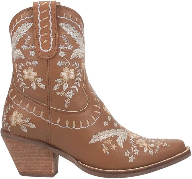 Women's Ankle High Western Boot w/Primrose Floral Embroidery Chunky Mid Heel  (16 colors)