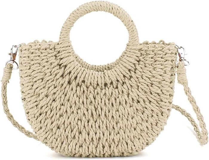 Handwoven Summer Tote Bag, Semi-Circle Rattan Straw Shoulder Crossbody Purse  (10 colors)