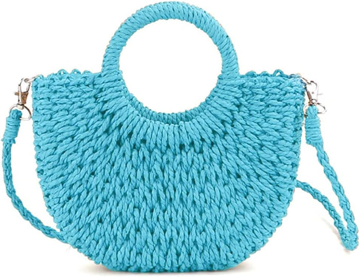 Handwoven Summer Tote Bag, Semi-Circle Rattan Straw Shoulder Crossbody Purse  (10 colors)