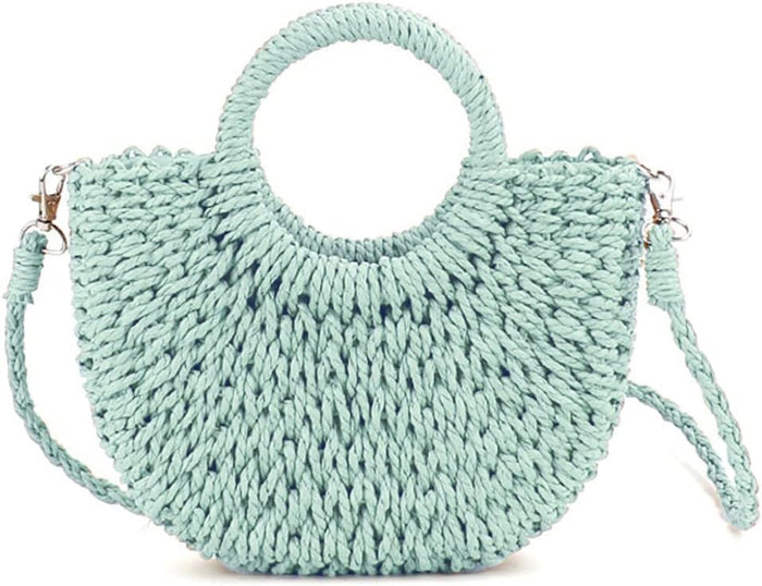 Handwoven Summer Tote Bag, Semi-Circle Rattan Straw Shoulder Crossbody Purse  (10 colors)