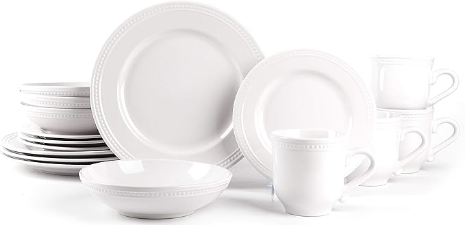 16-Pc Pearl Dots Embossed Stoneware Dinnerware Set, Service for 4  (7 colors)
