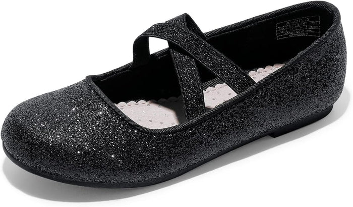 Girls Sparkle Ballerina Dress Shoes, Cross-Strap Mary Jane Flats  (7 colors)