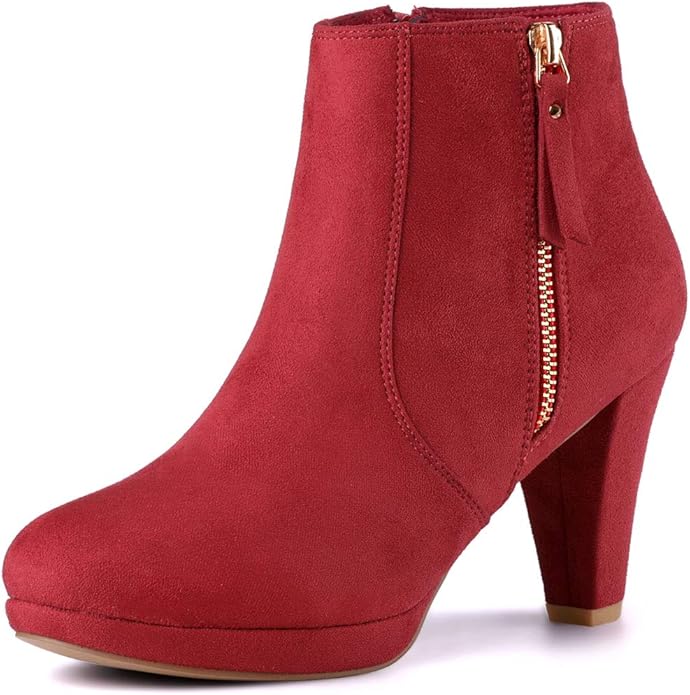 Women's Low Platform Sueded Ankle Boot, Round Toe, Chunky Heel w/Zipper  (15 colors)