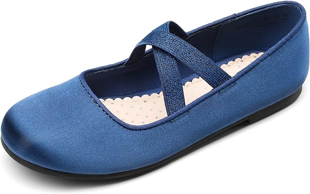 Girls Sparkle Ballerina Dress Shoes, Cross-Strap Mary Jane Flats  (7 colors)