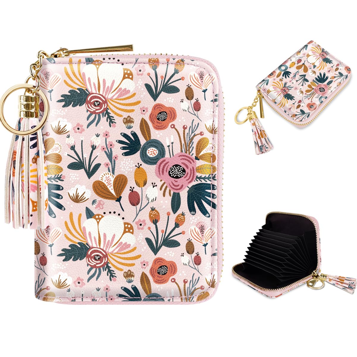 RFID Blocking Pocket Wallet and Card Holder with Tassel, Spring Flowers