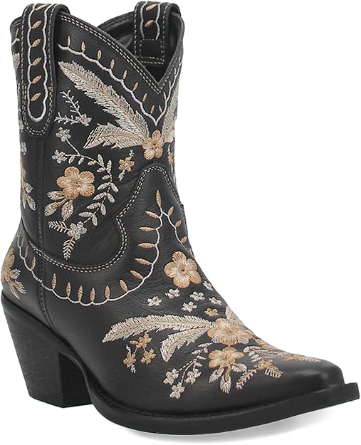 Women's Ankle High Western Boot w/Primrose Floral Embroidery Chunky Mid Heel  (16 colors)