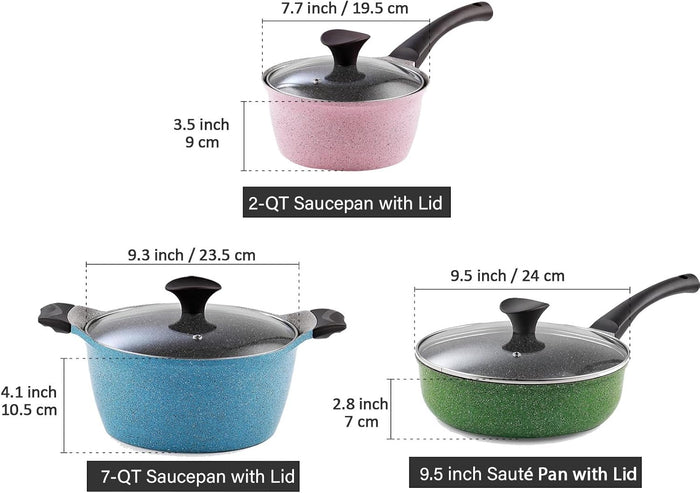 6-Piece Nonstick Ceramic Coating Cookware Set, Multicolor - Pink, Blue, Green