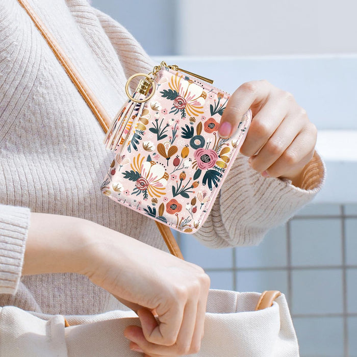 RFID Blocking Pocket Wallet and Card Holder with Tassel, Spring Flowers