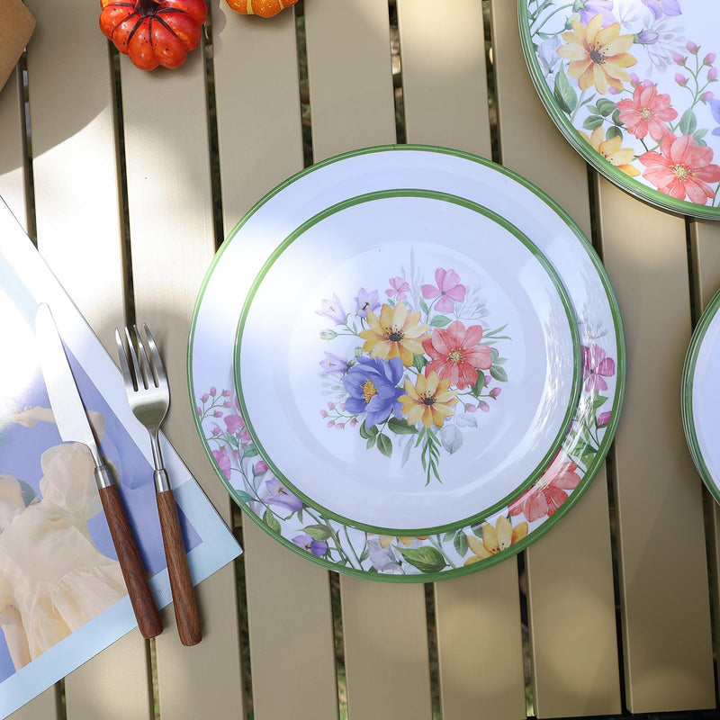 12-Pc Melamine Spring Flowers Dinnerware Set, Flowers & Butterflies, BPA-Free, Service for 4