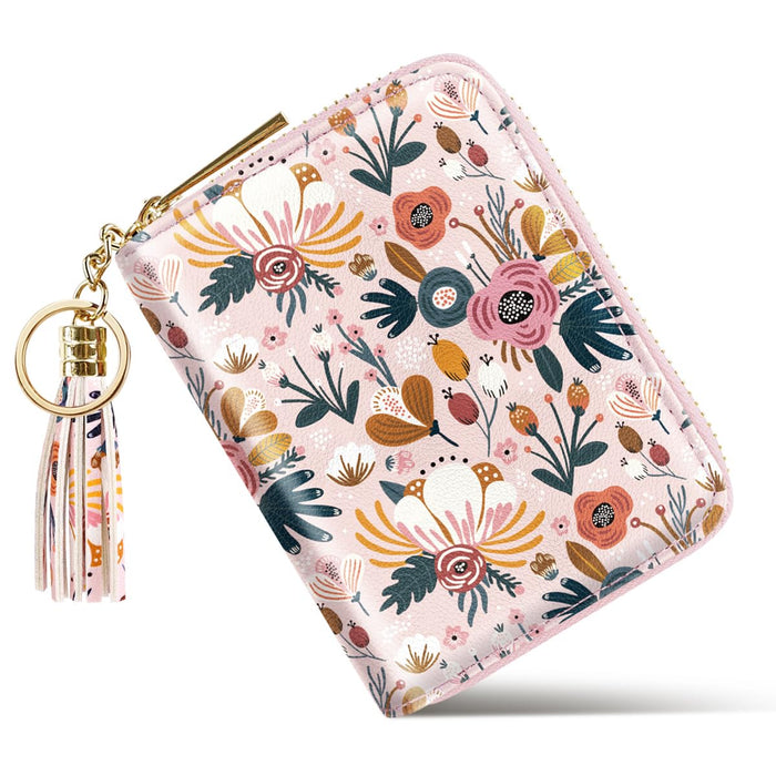 RFID Blocking Pocket Wallet and Card Holder with Tassel, Spring Flowers