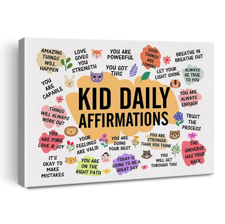 Daily Affirmations for Kids Poster Canvas Wall Art, Kid's Room Decor, Motivational Sayings