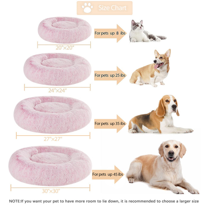 Donut Pet Bed for Small to Large Dogs and Cats, Self-Warming Faux Fur, 6 Sizes  (6 colors)