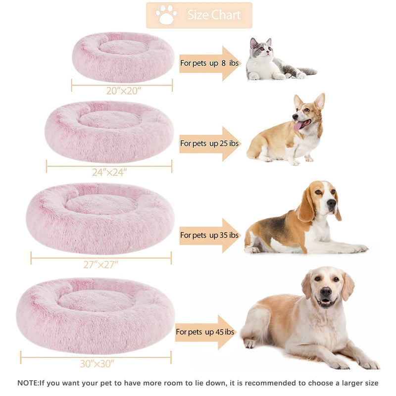 Donut Pet Bed for Small to Large Dogs and Cats, Self-Warming Faux Fur, 6 Sizes  (6 colors)