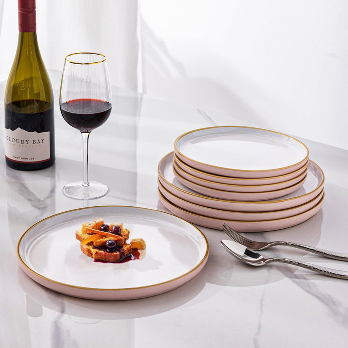 12 Piece Dinnerware Set, Ceramic Plates and Bowls, Handpainted Stoneware, Service for 4  (9 colors)