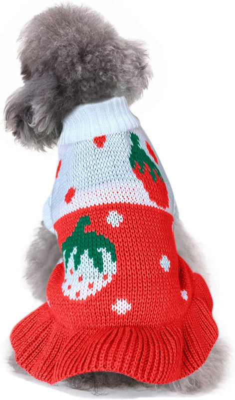 Turtleneck Dog Sweater, Classic Knit Strawberry and Heart Print Winter Pet Clothing  (8 styles)