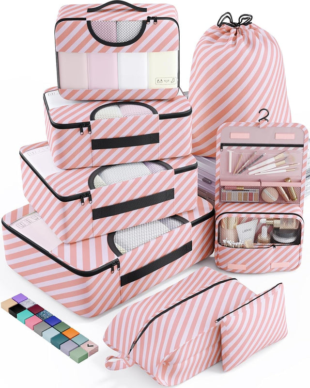8 Set Packing Cubes for Suitcases and Carry On, Organizers for Travel Essentials  (20 colors)