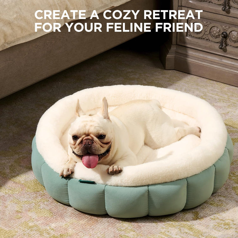 Round Pet Bed for Small Dogs and Cats, Washable Soft Faux Fur w/Non-Slip Bottom  (4 colors)