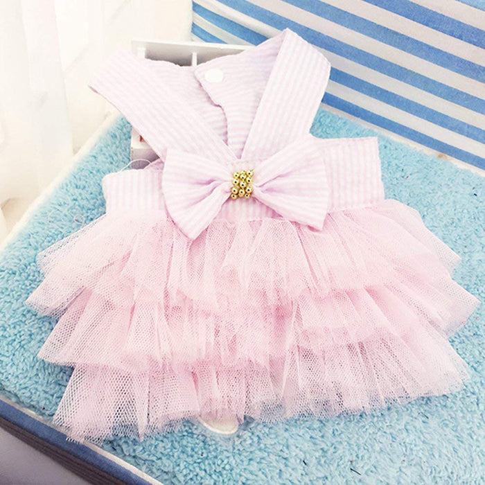 Fashion Striped Pink or Blue Dog Dress w/Mesh Tutu Skirt, Sizes XS to 2XL