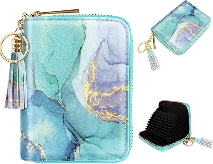 RFID Blocking Pocket Wallet and Card Holder with Tassel, Watercolor w/Gold Marble  (6 colors)