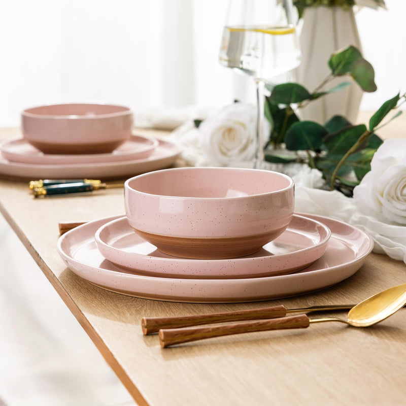 Hand Painted Ceramic Dinnerware Set for 4, 12 Pieces  (5 colors)