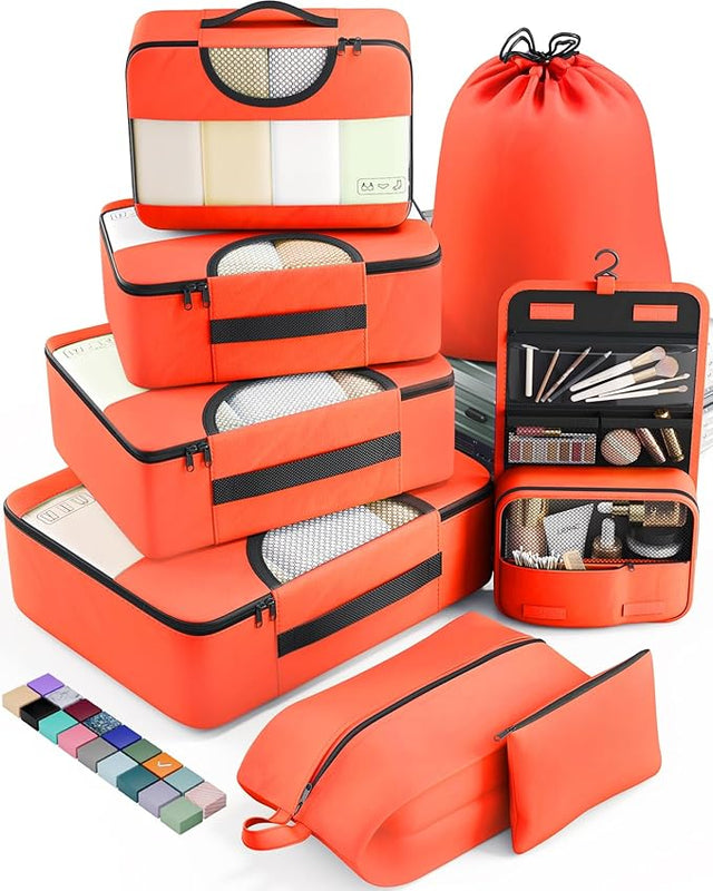 8 Set Packing Cubes for Suitcases and Carry On, Organizers for Travel Essentials  (20 colors)