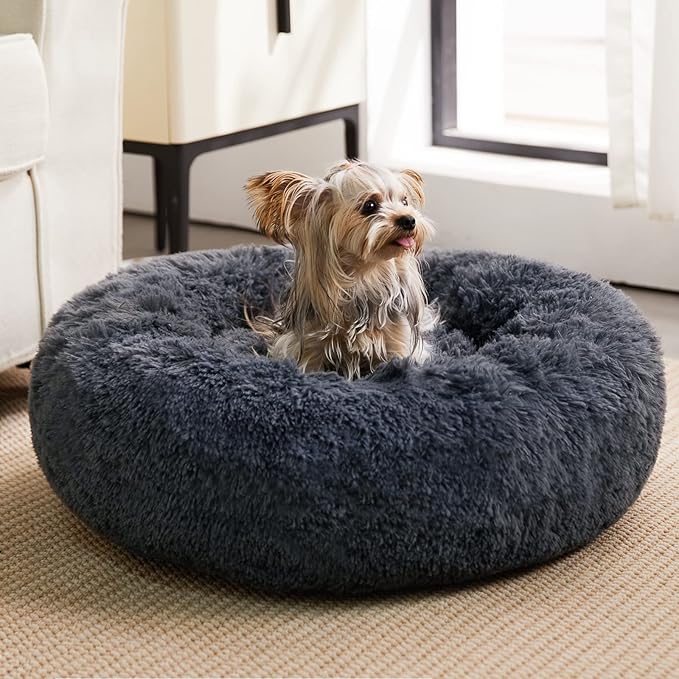 Donut Pet Bed for Small to Large Dogs and Cats, Self-Warming Faux Fur, 6 Sizes  (6 colors)