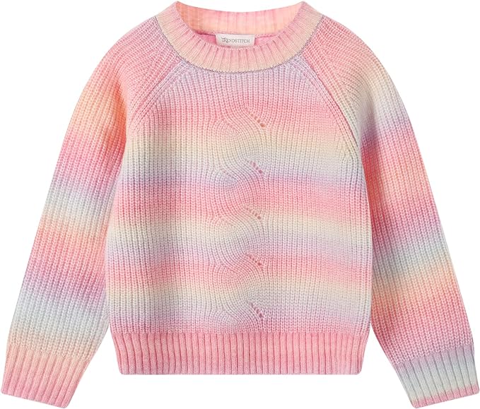 Girls Crewneck Striped Gradient Long Sleeve Cable Knit Sweater  (4 colors)