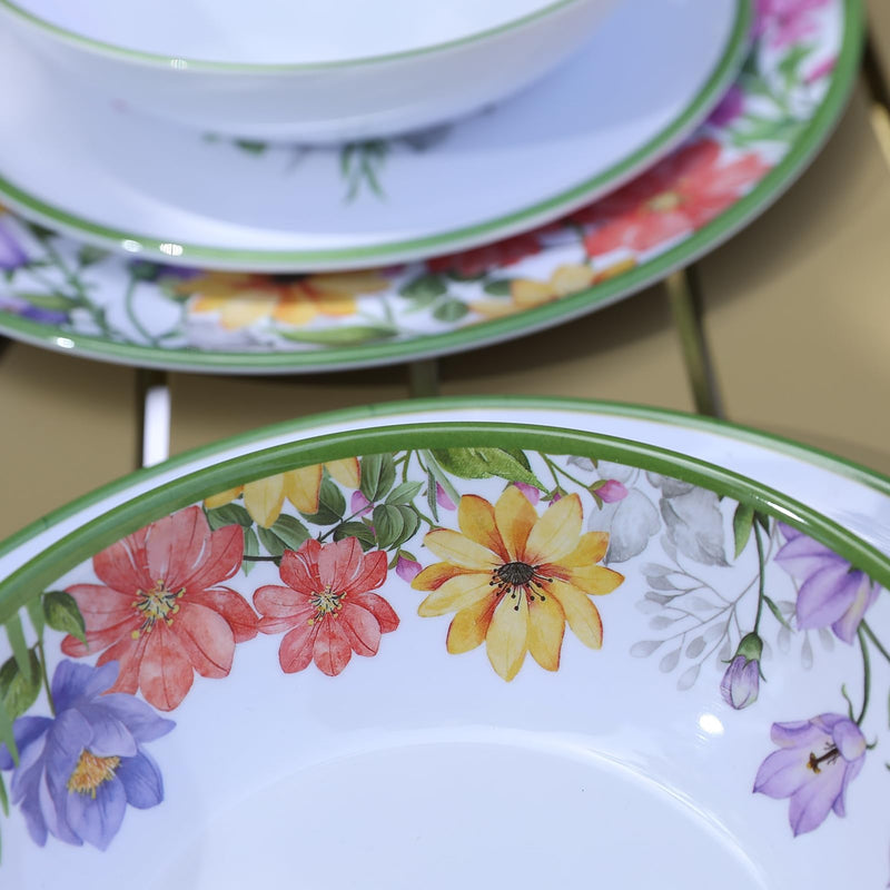 12-Pc Melamine Spring Flowers Dinnerware Set, Flowers & Butterflies, BPA-Free, Service for 4