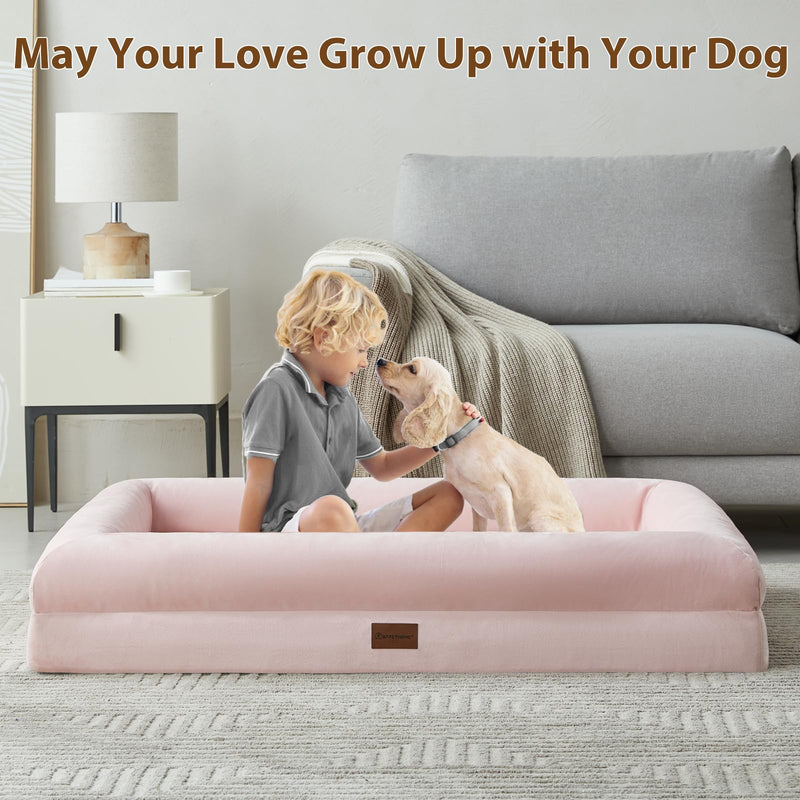 Washable Dog Bed with Sides, Soft Mats, Removable Cover & Waterproof Pet Mat, 5 Sizes, Pink