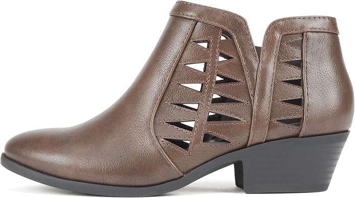 Women's Lattice Cut Out Leather Ankle Boot, Low Block Heel  (12 colors)