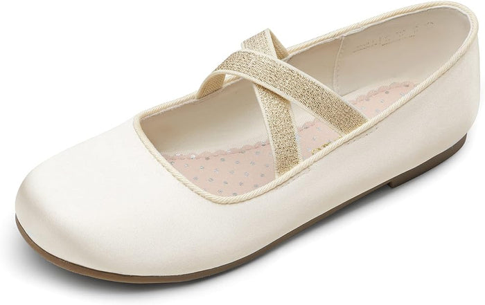 Girls Sparkle Ballerina Dress Shoes, Cross-Strap Mary Jane Flats  (7 colors)