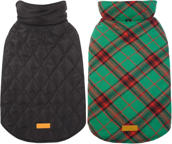 Reversible Winter Dog Jacket, Waterproof Coat, British Style Plaid Dog Vest  (10 colors)