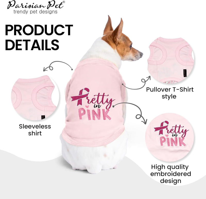 "Pretty in Pink" Embroidered Sleeveless Pink Pet T-Shirt Vest, Sizes Small to 5XL or 140lbs