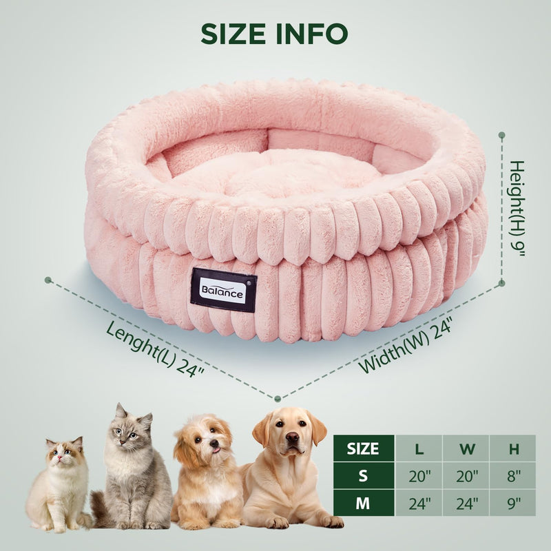 Round Puppy and Cat Bed, Soft Faux Fur w/Non-Slip Bottom  (4 colors)