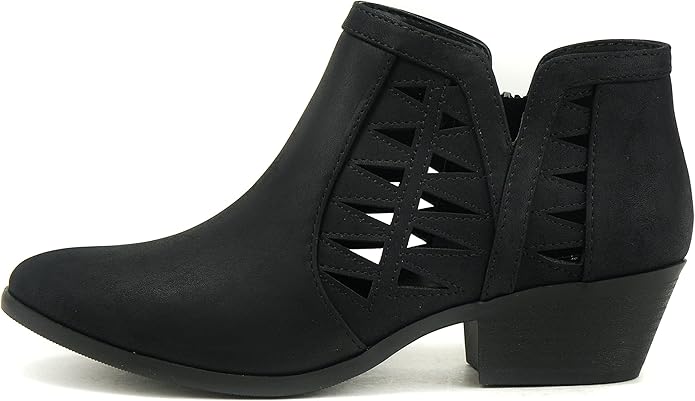 Women's Lattice Cut Out Leather Ankle Boot, Low Block Heel  (12 colors)