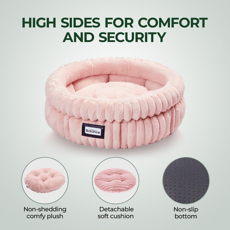 Round Puppy and Cat Bed, Soft Faux Fur w/Non-Slip Bottom  (4 colors)