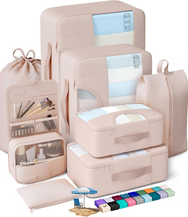 8 Set Packing Cubes for Suitcases and Carry On, Organizers for Travel Essentials  (20 colors)
