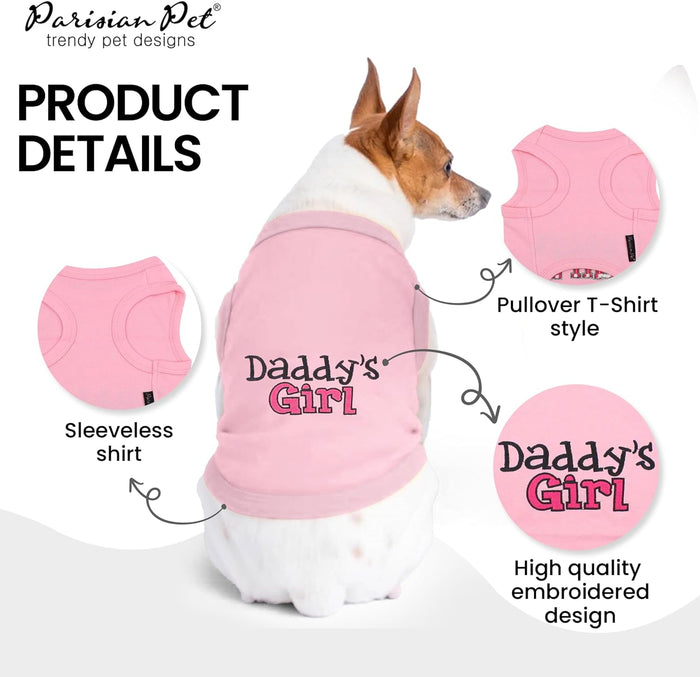 "Daddy's Girl" or "Mommy's Boy" Embroidered Sleeveless Pet T-Shirt Vest, Sizes Small to 5XL or 140lbs, Pink or Blue