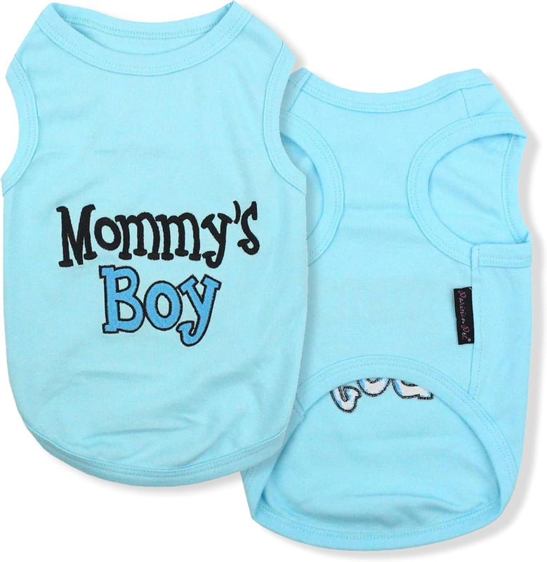 "Daddy's Girl" or "Mommy's Boy" Embroidered Sleeveless Pet T-Shirt Vest, Sizes Small to 5XL or 140lbs, Pink or Blue